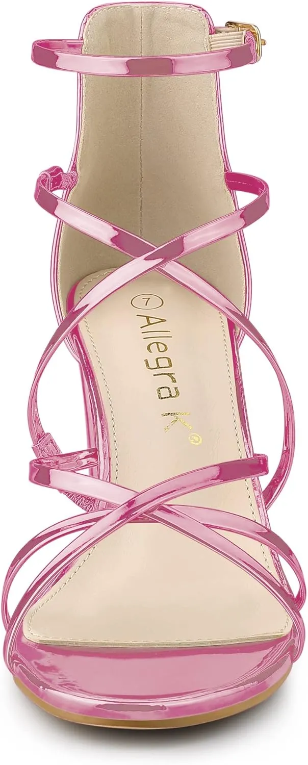 Allegra K Women's Strappy Crisscross Strap Opened Toe Block Heels Sandals