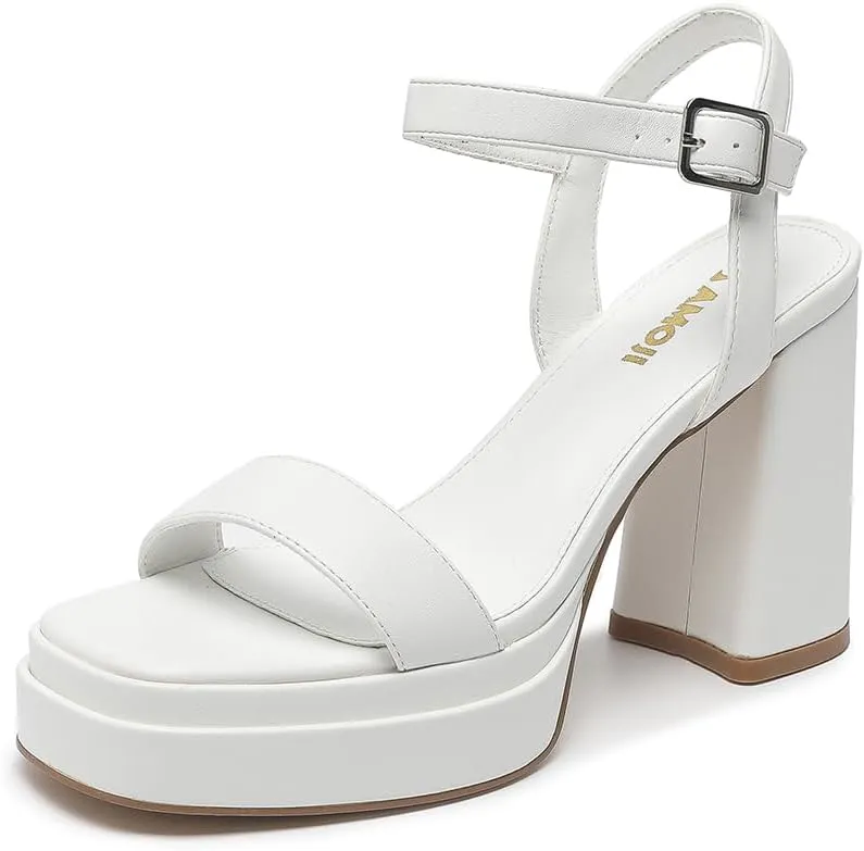 Amoji Women's 4 Inch Platform Chunky Heel Ankle Strap Block Heeled Sandals 311