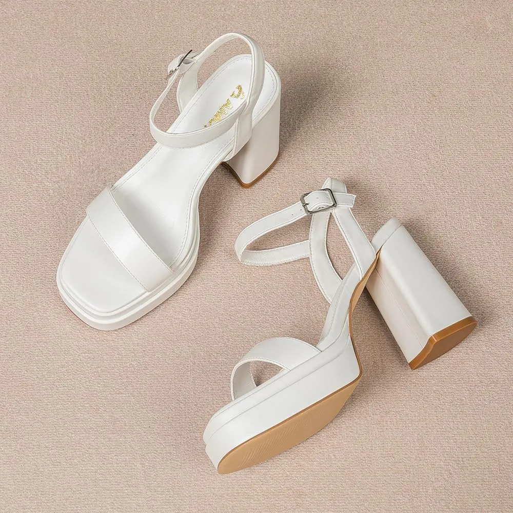 Amoji Women's 4 Inch Platform Chunky Heel Ankle Strap Block Heeled Sandals 311