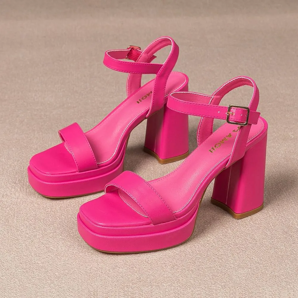 Amoji Women's 4 Inch Platform Chunky Heel Ankle Strap Block Heeled Sandals 311