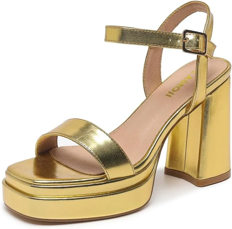 Amoji Women's 4 Inch Platform Chunky Heel Ankle Strap Block Heeled Sandals 311
