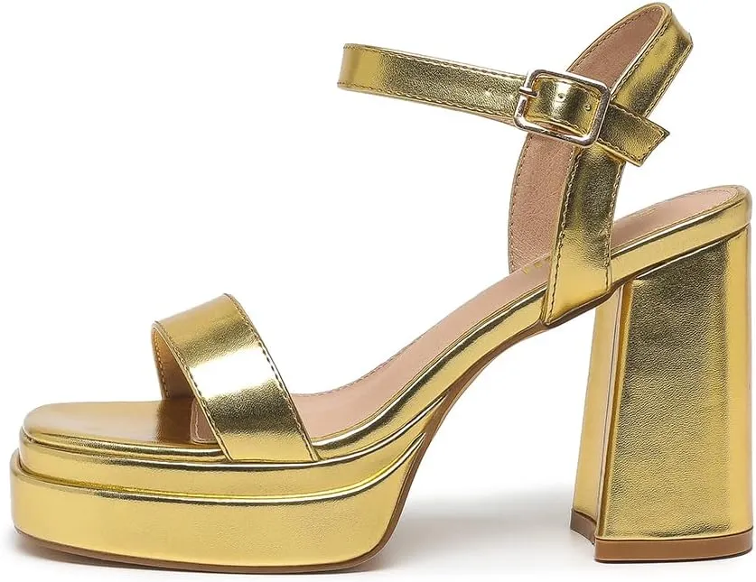 Amoji Women's 4 Inch Platform Chunky Heel Ankle Strap Block Heeled Sandals 311