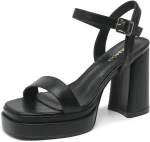 Amoji Women's 4 Inch Platform Chunky Heel Ankle Strap Block Heeled Sandals 311