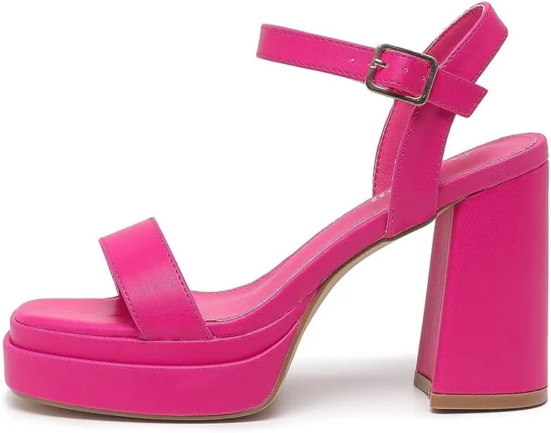 Amoji Women's 4 Inch Platform Chunky Heel Ankle Strap Block Heeled Sandals 311