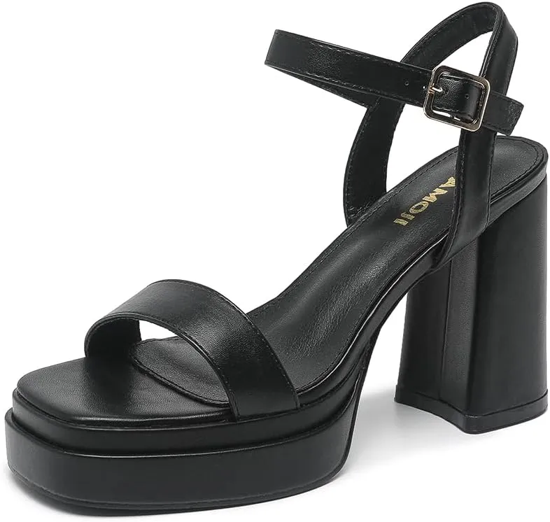Amoji Women's 4 Inch Platform Chunky Heel Ankle Strap Block Heeled Sandals 311