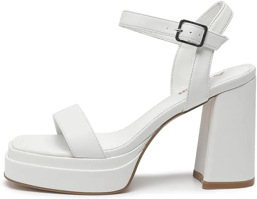 Amoji Women's 4 Inch Platform Chunky Heel Ankle Strap Block Heeled Sandals 311