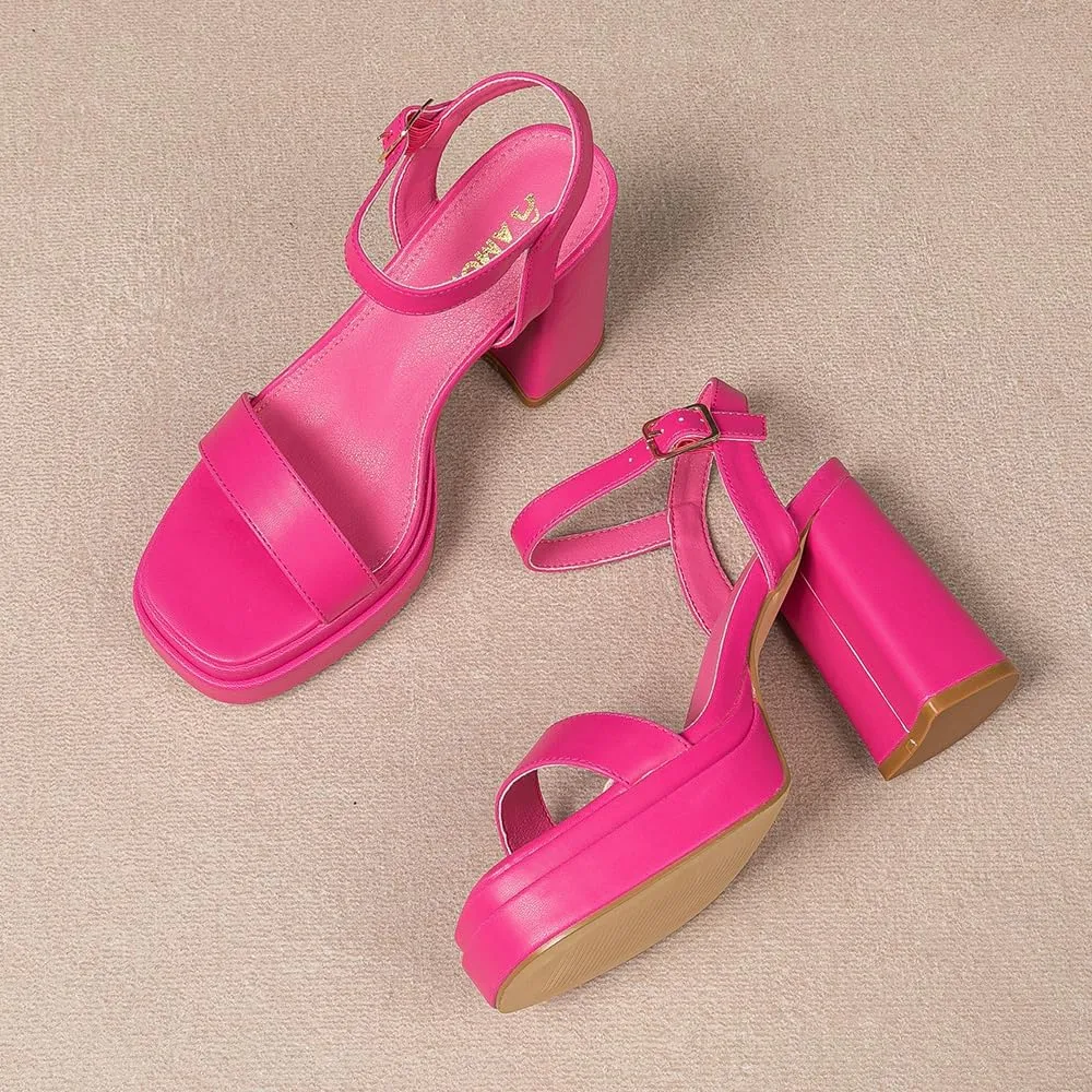 Amoji Women's 4 Inch Platform Chunky Heel Ankle Strap Block Heeled Sandals 311