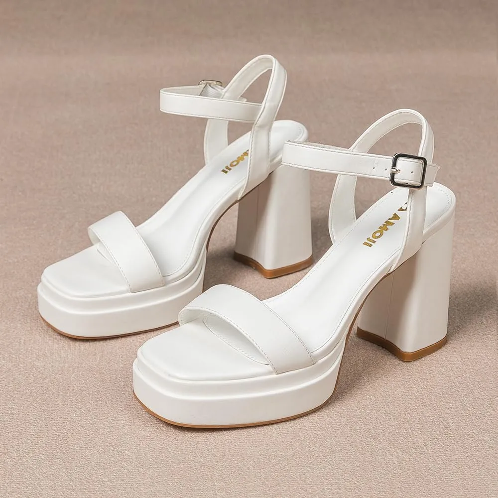 Amoji Women's 4 Inch Platform Chunky Heel Ankle Strap Block Heeled Sandals 311