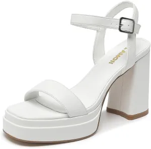 Amoji Women's 4 Inch Platform Chunky Heel Ankle Strap Block Heeled Sandals 311