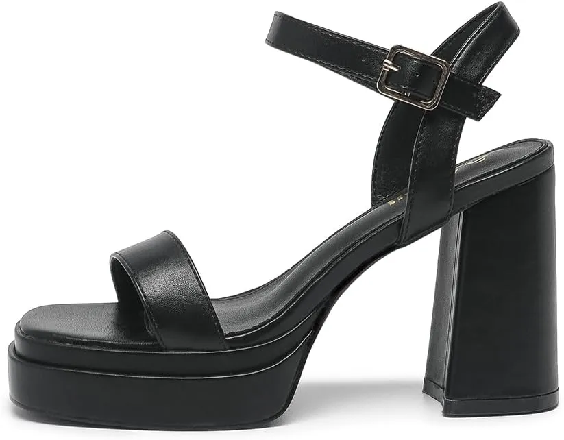 Amoji Women's 4 Inch Platform Chunky Heel Ankle Strap Block Heeled Sandals 311