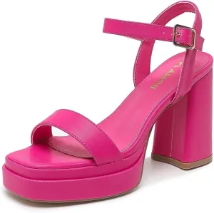 Amoji Women's 4 Inch Platform Chunky Heel Ankle Strap Block Heeled Sandals 311