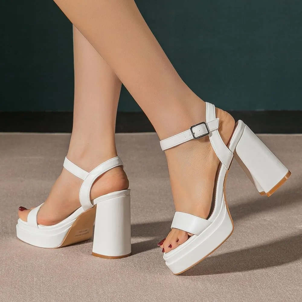 Amoji Women's 4 Inch Platform Chunky Heel Ankle Strap Block Heeled Sandals 311