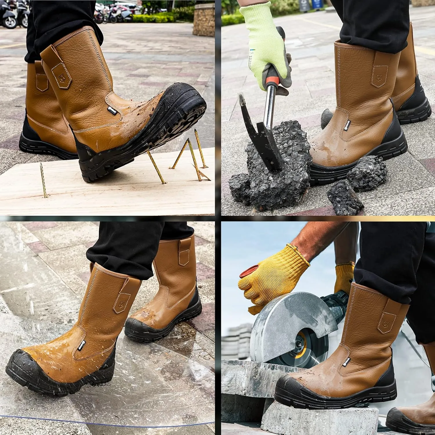 ANDANDA Work Boots for Men, Anti-Smashing/Puncture/Waterproof Steel Toe Boots for Men, Safety Oiled Leather Work Boots, Breathable, Quick Dry