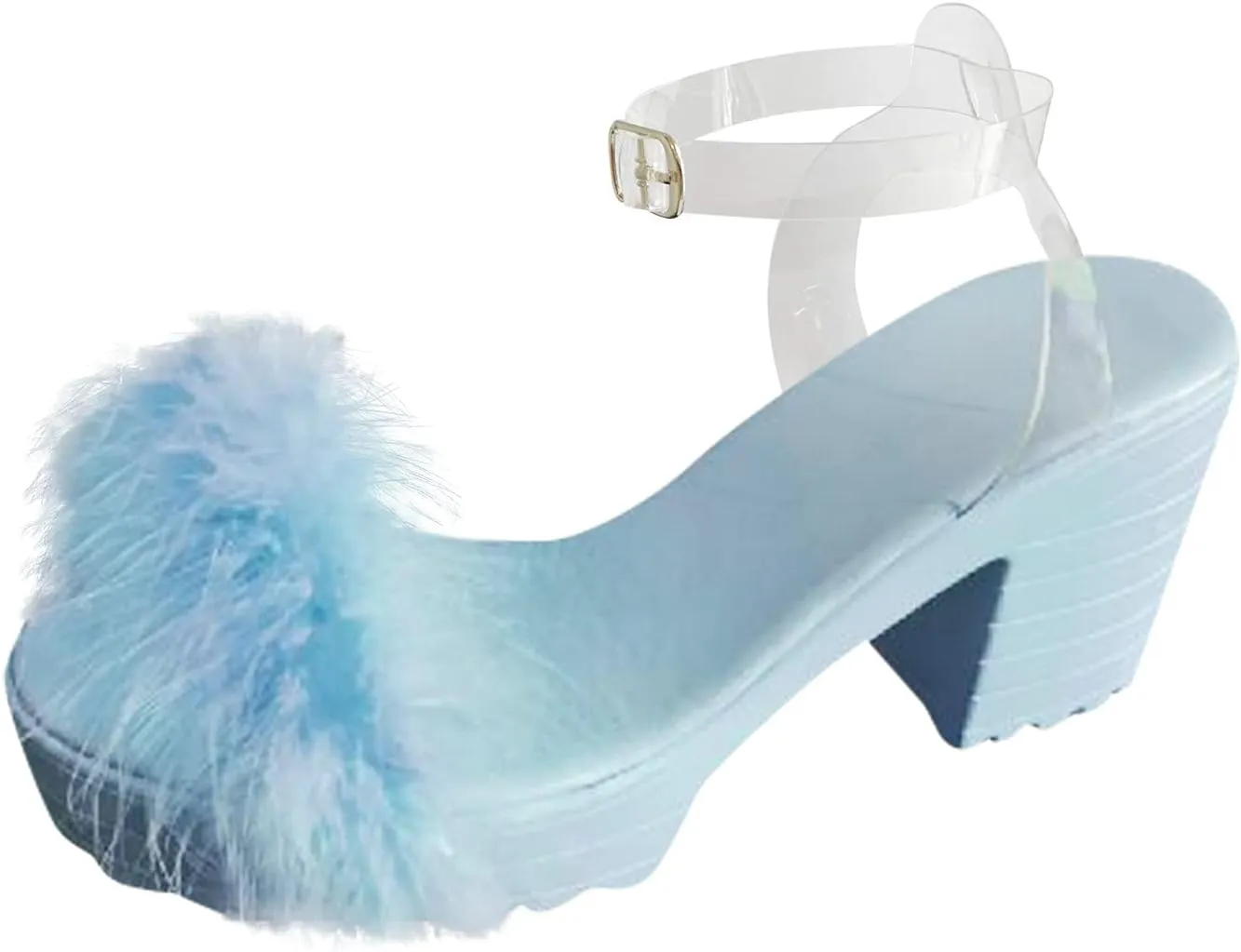 Aniywn Women's Chunky Heel Platform High Heels Shoes Sandals Clear Strappy Open Peep Toe Sandal