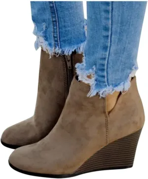 Ankle Booties for Women V Cut,Women's Wedges Ankle Boots Retro Cutout Comfy Short Boots Stacked Chunky Block Heels Shoes