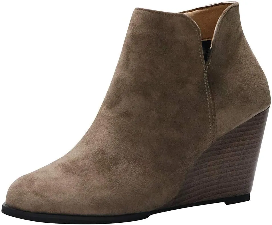 Ankle Booties for Women V Cut,Women's Wedges Ankle Boots Retro Cutout Comfy Short Boots Stacked Chunky Block Heels Shoes
