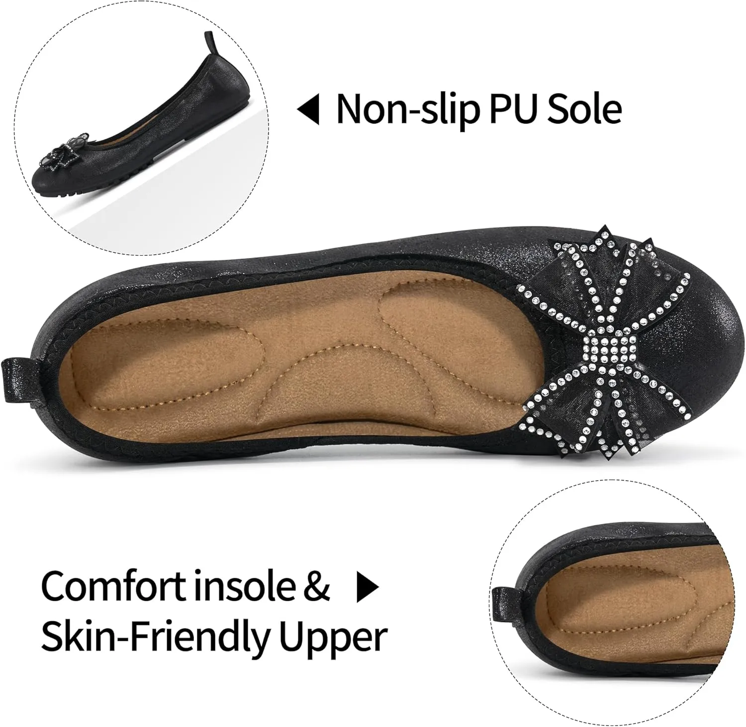 Aomigoct Ballet Flats for Women Shoes: Comfortable Round Toe Work Flats - Ladies Wedding Slip On Dressy Shoes