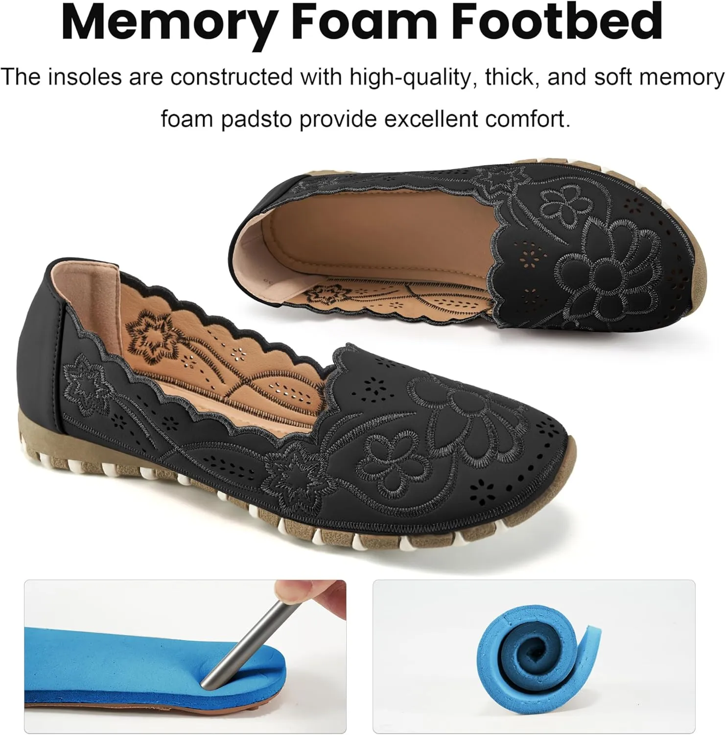 Aomigoct Flats for Women Ballet Shoes: Comfortable Round Toe Dress Womens Flats Casual Slip on Walking Shoes