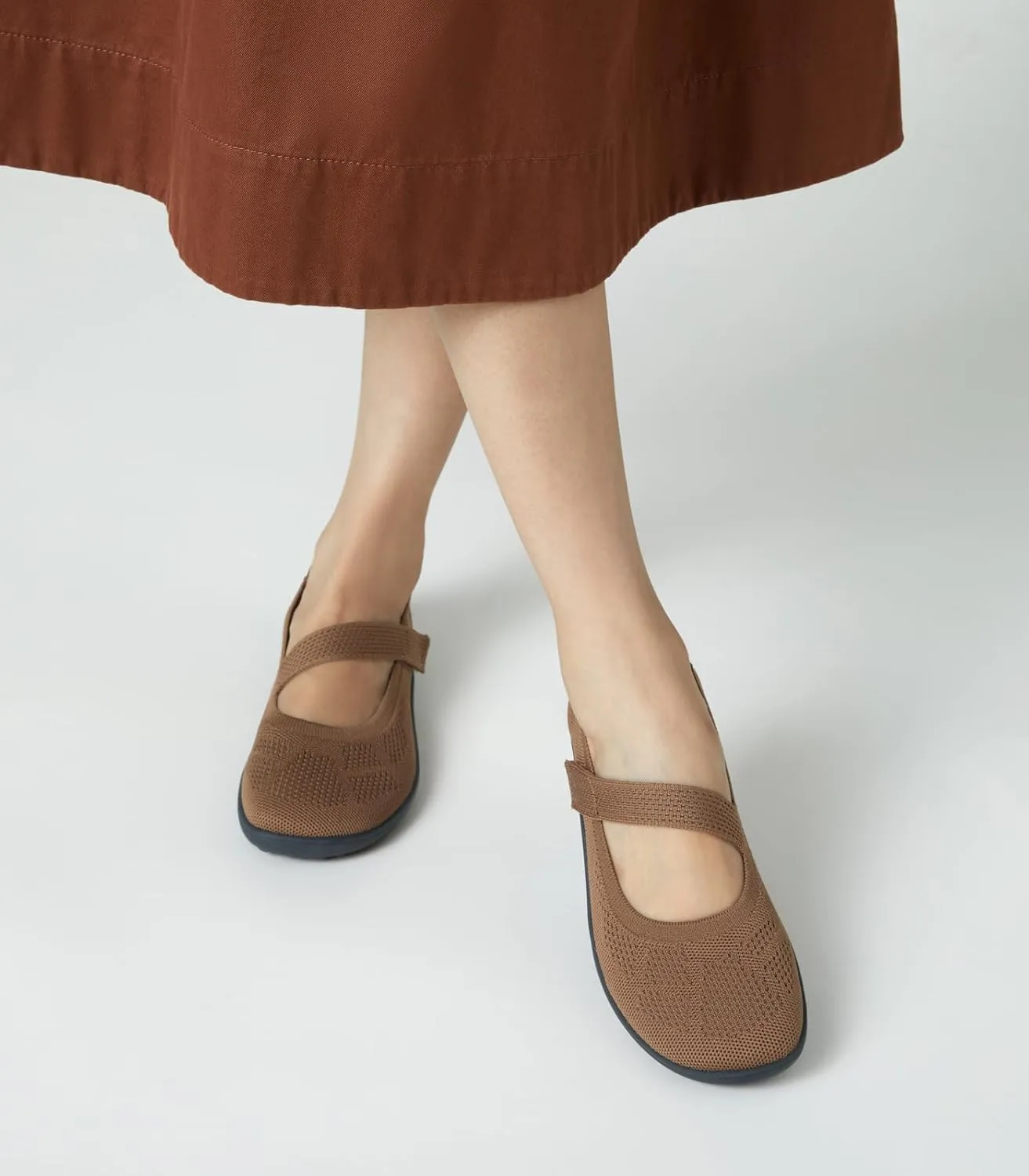 Arromic Wide Toe Box Flat Shoes Women Mary Jane Flat Shoes Comofortable Ballet Flat with Adjustable Straps Slip on Washable Knit Casual Flats