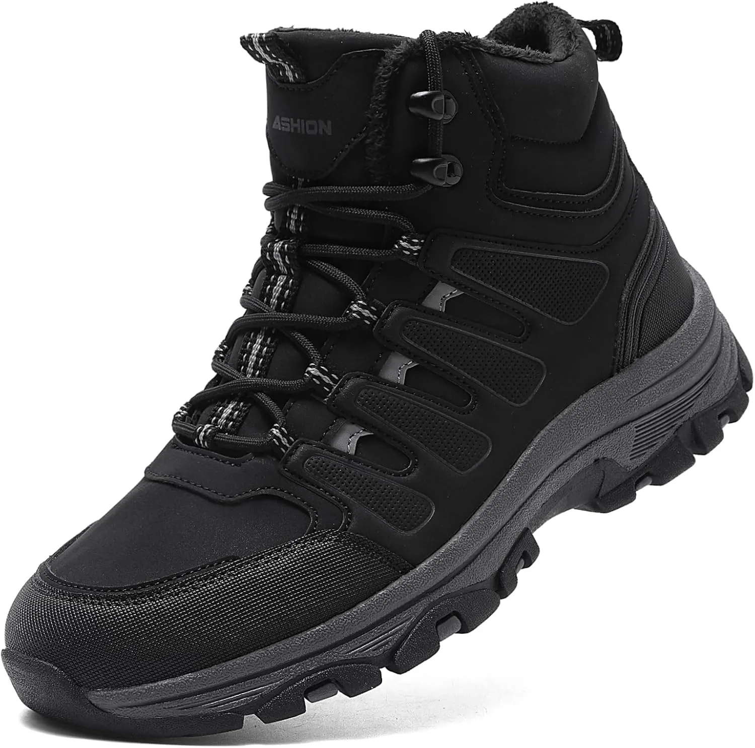 ASHION Mens Snow Boots Barefoot Winter Shoes Hiking Footwear Fur Lined Warm Ankle Boots Zero Drop Sole Comfortable Outdoor Walking Shoes Booties