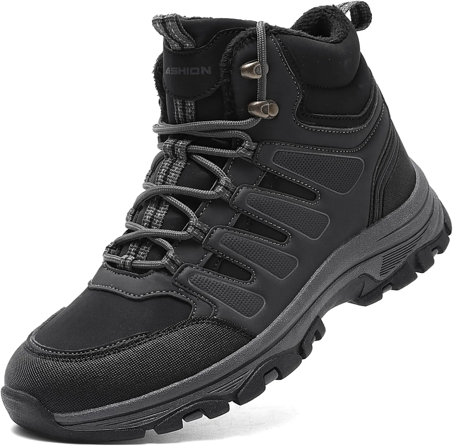 ASHION Mens Snow Boots Barefoot Winter Shoes Hiking Footwear Fur Lined Warm Ankle Boots Zero Drop Sole Comfortable Outdoor Walking Shoes Booties