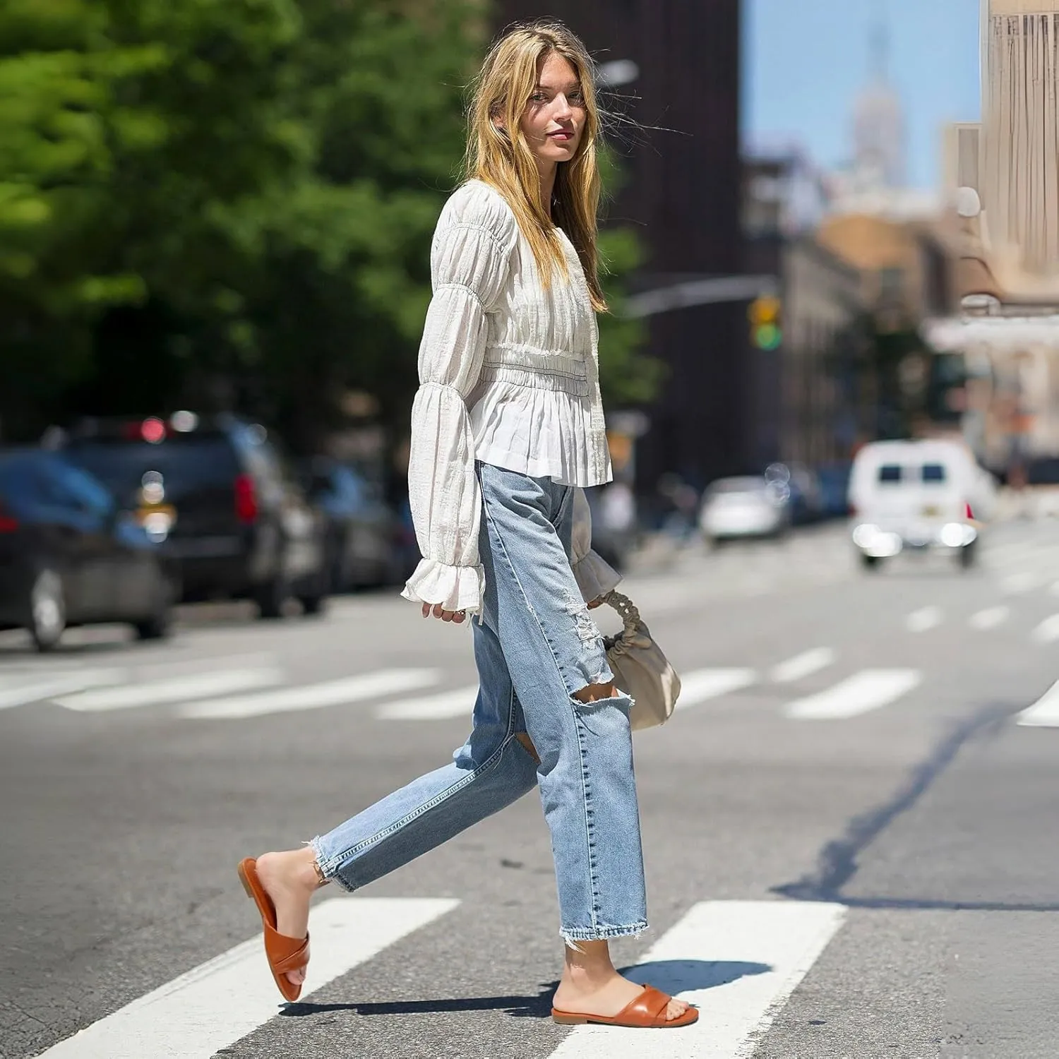 ATHMILE Sandals Women Dressy Summer Flat Comfortable Fashion Beach Cute Ladies Slides Leather Casual Dress Women's Sandals 2025 Size 6-11