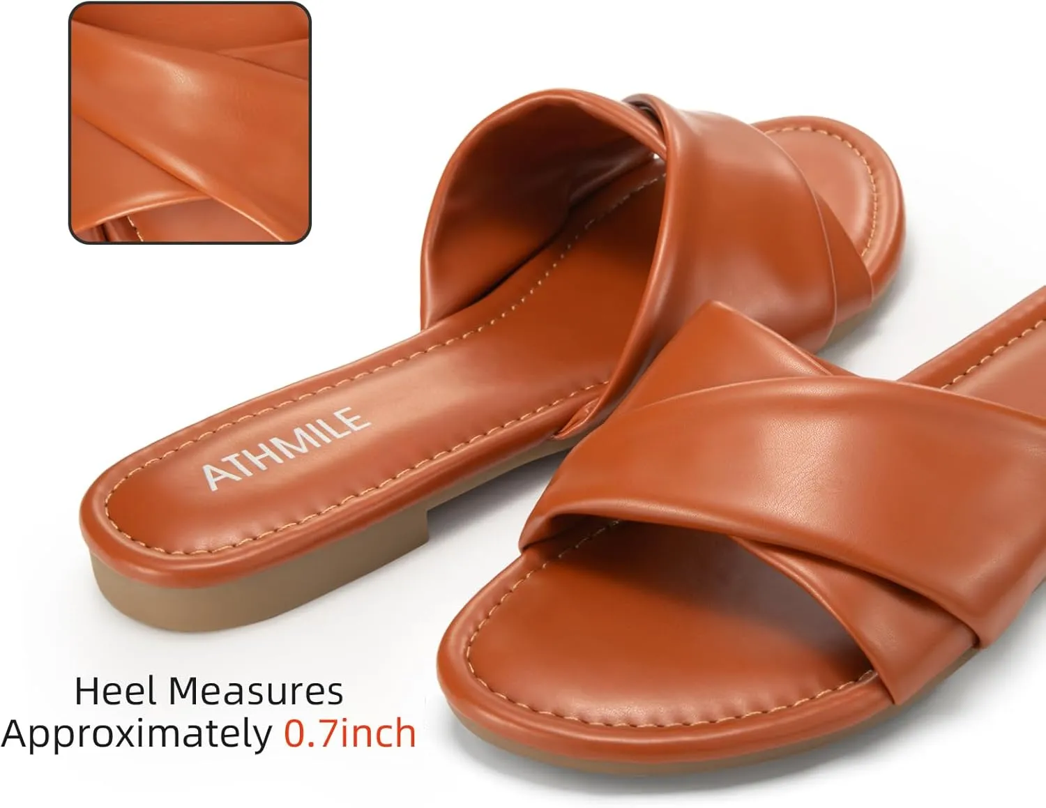 ATHMILE Sandals Women Dressy Summer Flat Comfortable Fashion Beach Cute Ladies Slides Leather Casual Dress Women's Sandals 2025 Size 6-11