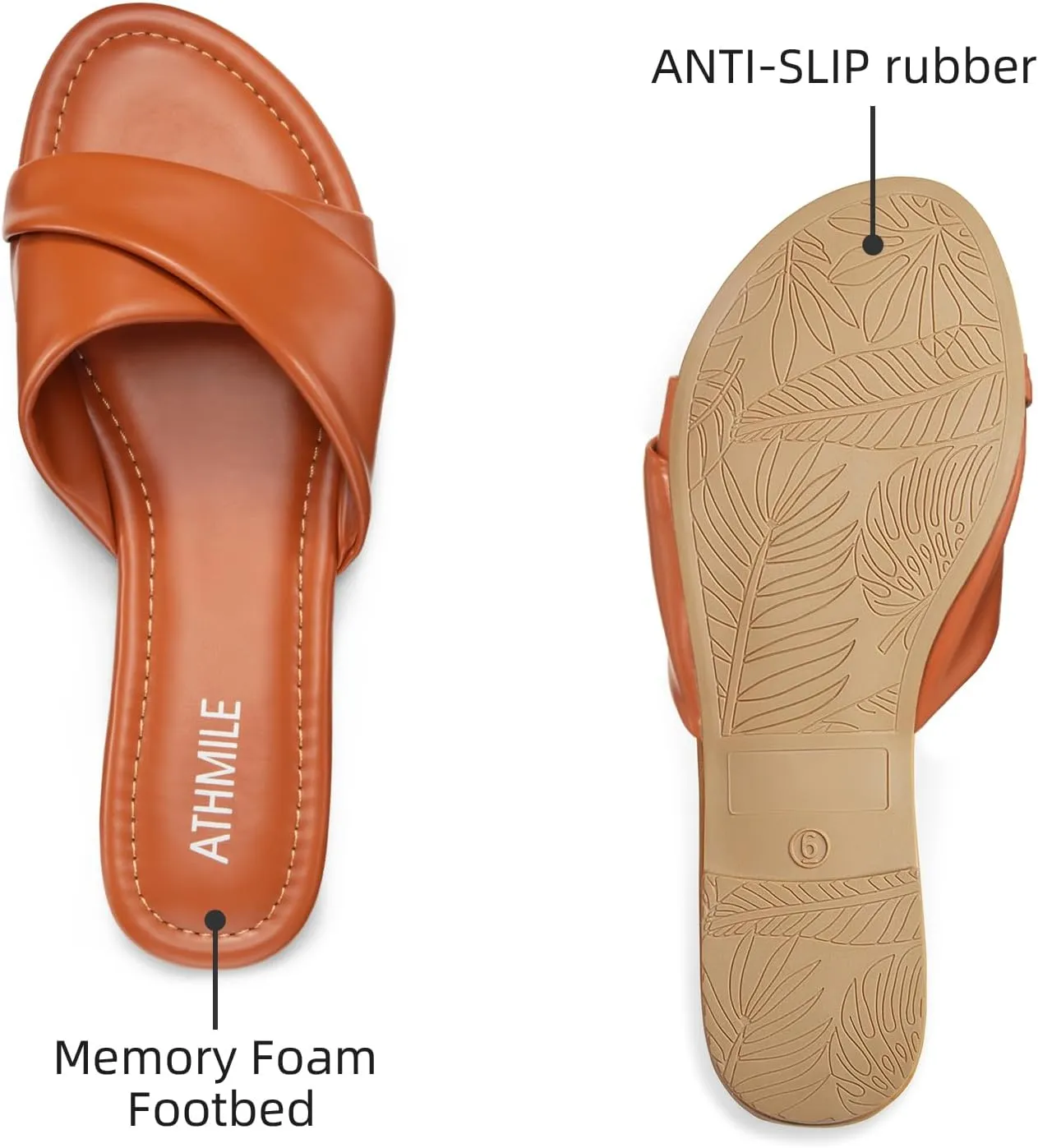 ATHMILE Sandals Women Dressy Summer Flat Comfortable Fashion Beach Cute Ladies Slides Leather Casual Dress Women's Sandals 2025 Size 6-11