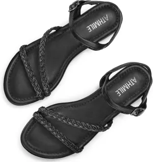 ATHMILE Womens Sandals Dressy Summer Flat Comfortable On Beach Gladiator Cute Slides Casual Braided Sandals for Women 2025 Size 5-10