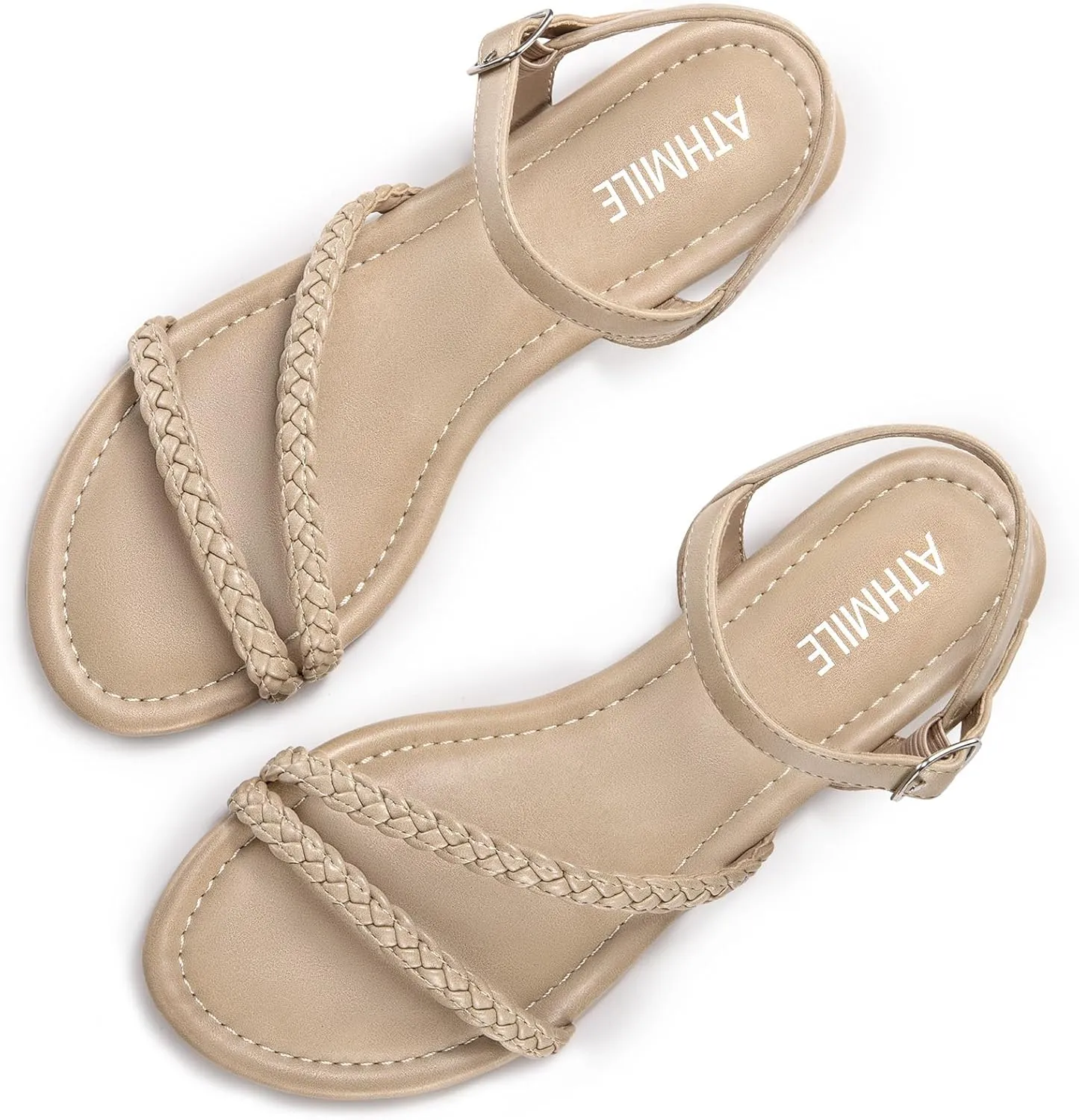 ATHMILE Womens Sandals Dressy Summer Flat Comfortable On Beach Gladiator Cute Slides Casual Braided Sandals for Women 2025 Size 5-10
