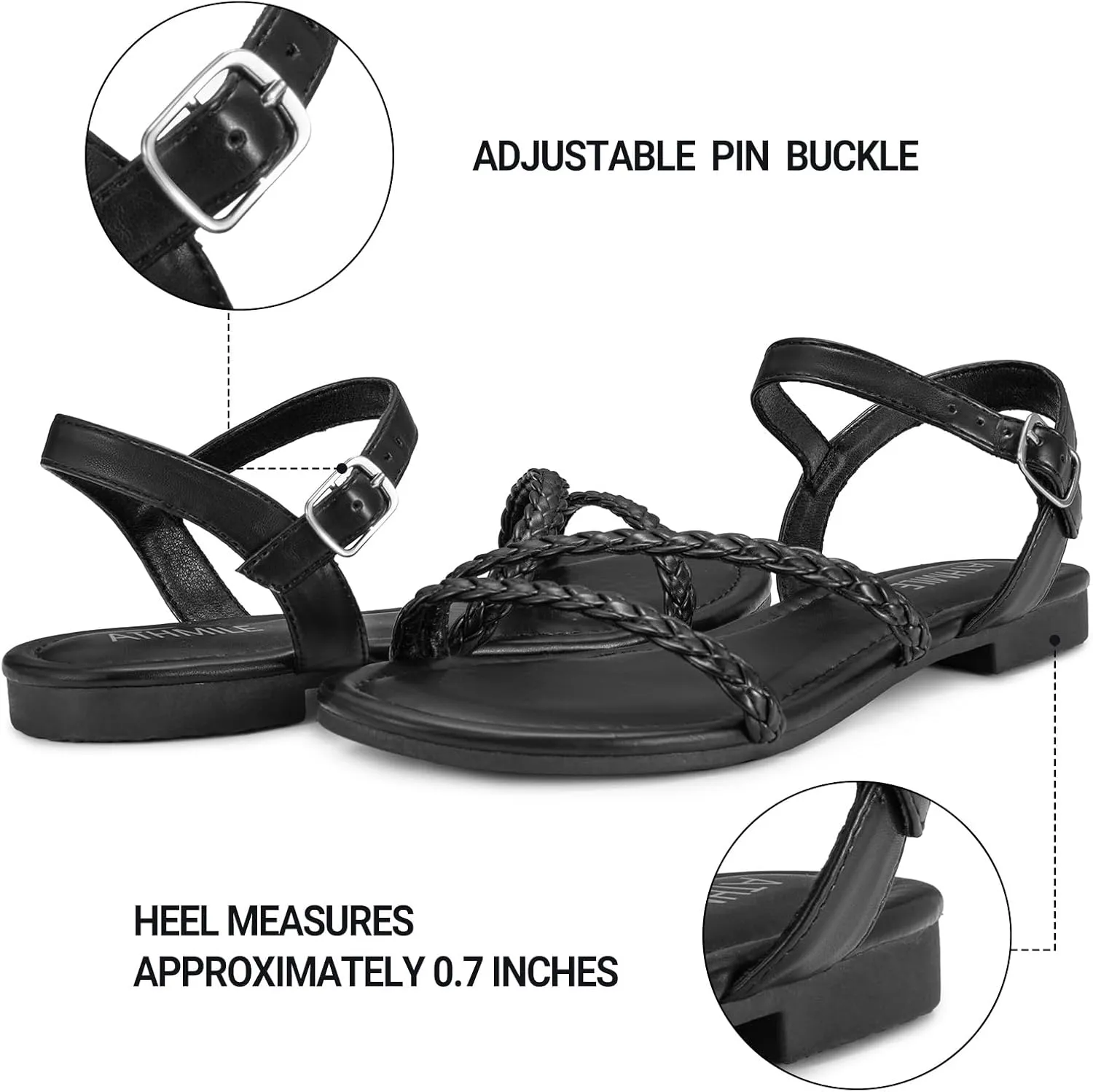 ATHMILE Womens Sandals Dressy Summer Flat Comfortable On Beach Gladiator Cute Slides Casual Braided Sandals for Women 2025 Size 5-10