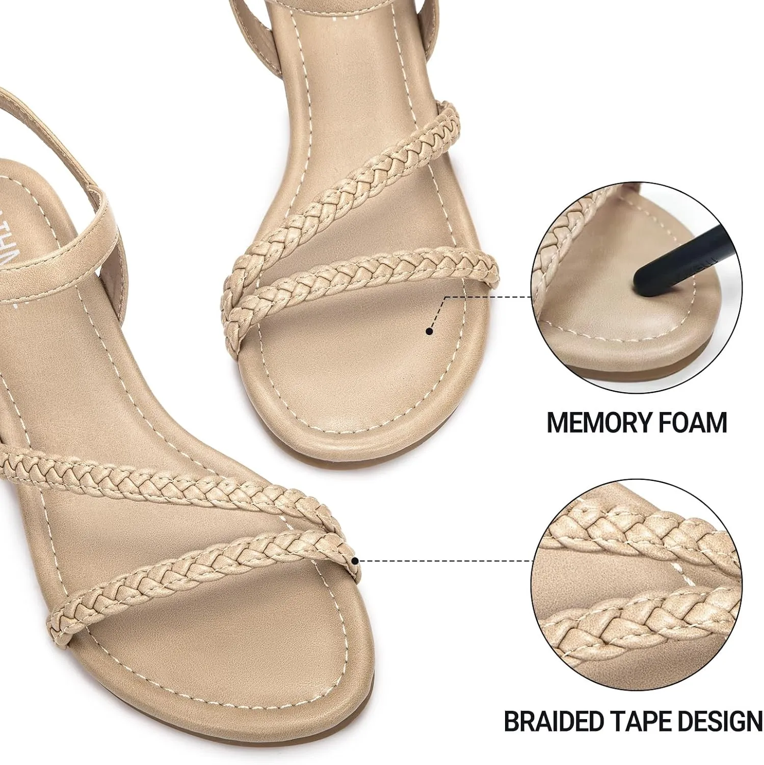 ATHMILE Womens Sandals Dressy Summer Flat Comfortable On Beach Gladiator Cute Slides Casual Braided Sandals for Women 2025 Size 5-10