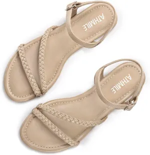 ATHMILE Womens Sandals Dressy Summer Flat Comfortable On Beach Gladiator Cute Slides Casual Braided Sandals for Women 2025 Size 5-10