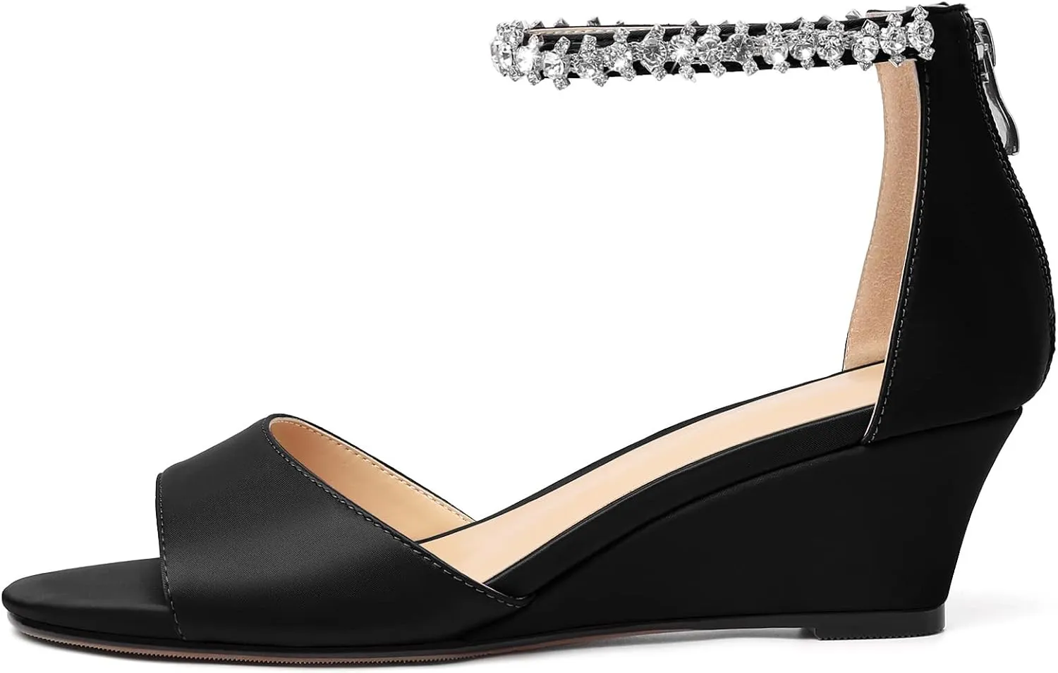 AUMOTED Women Wedge Sandals Peep Open Toe Mid Low Heel Slip-on Slingback Double Elastic Band Heeled Dress Summer Shoes 2 Inch