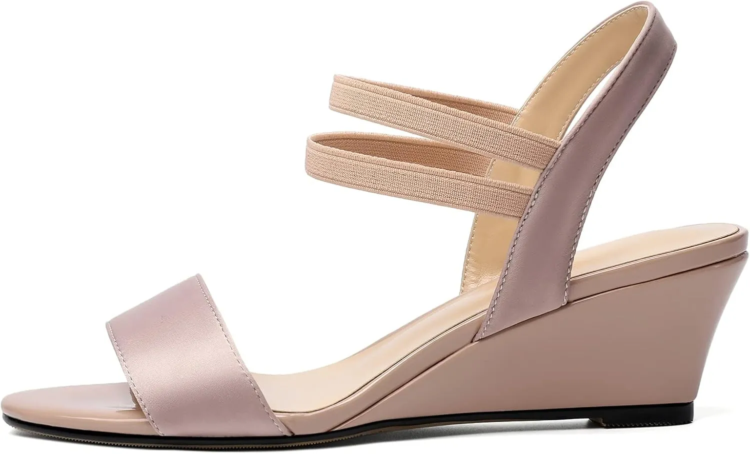 AUMOTED Women Wedge Sandals Peep Open Toe Mid Low Heel Slip-on Slingback Double Elastic Band Heeled Dress Summer Shoes 2 Inch