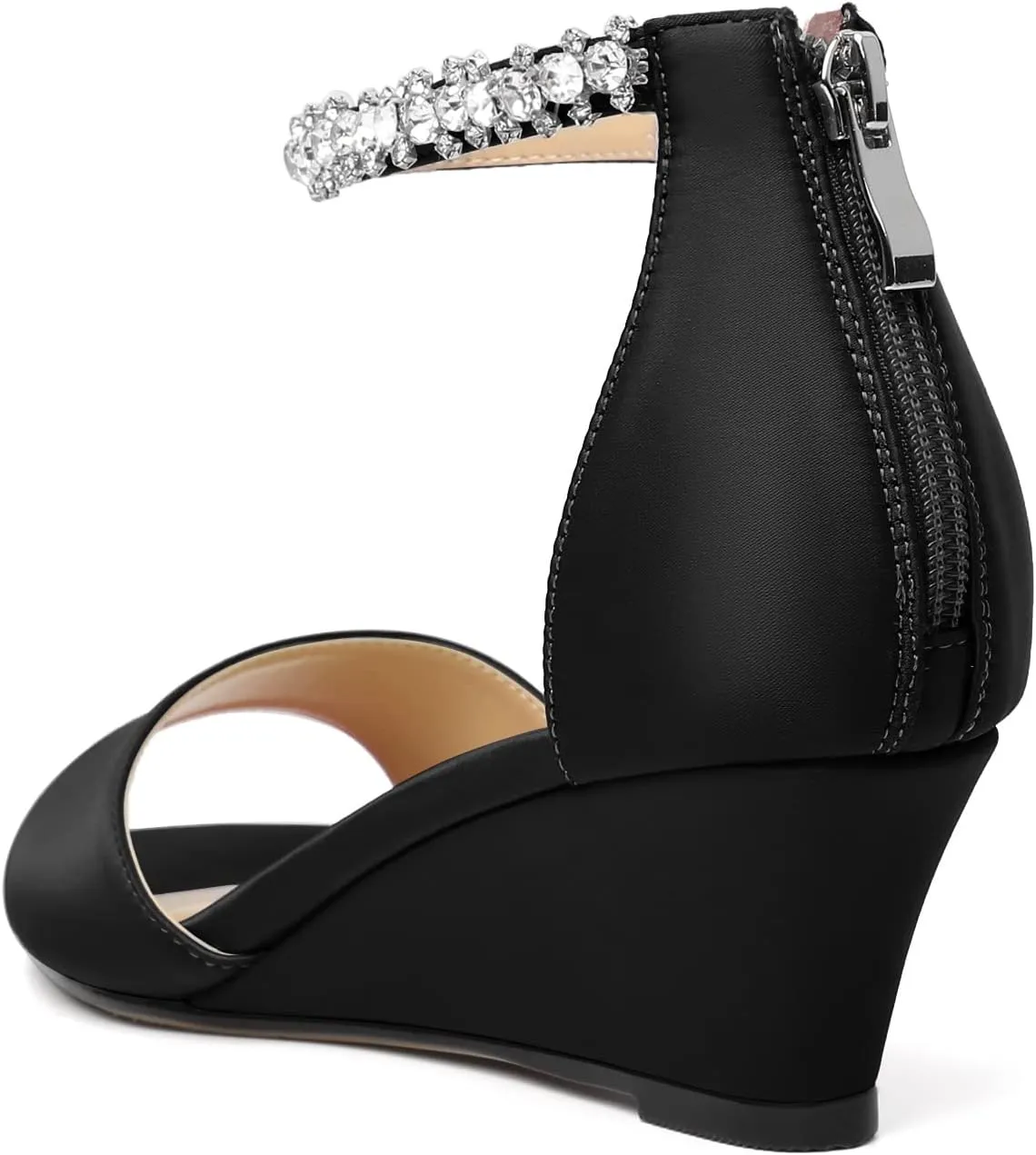 AUMOTED Women Wedge Sandals Peep Open Toe Mid Low Heel Slip-on Slingback Double Elastic Band Heeled Dress Summer Shoes 2 Inch