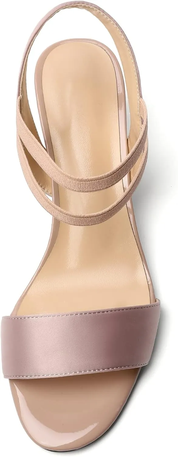 AUMOTED Women Wedge Sandals Peep Open Toe Mid Low Heel Slip-on Slingback Double Elastic Band Heeled Dress Summer Shoes 2 Inch