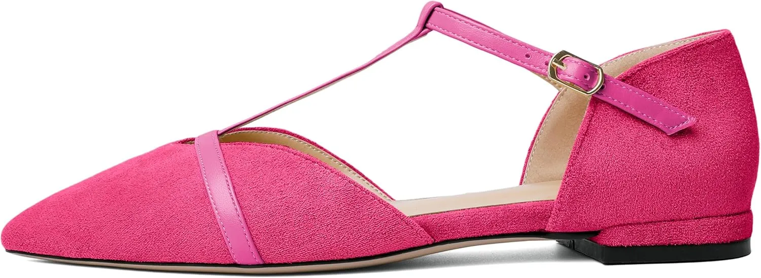 AUMOTED Women's Mary Jane Flat Pointed Toe Flats Low Heel D'Orsay Slip-on Pumps Casual Walking Shoes
