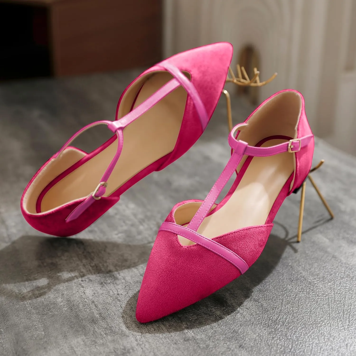 AUMOTED Women's Mary Jane Flat Pointed Toe Flats Low Heel D'Orsay Slip-on Pumps Casual Walking Shoes