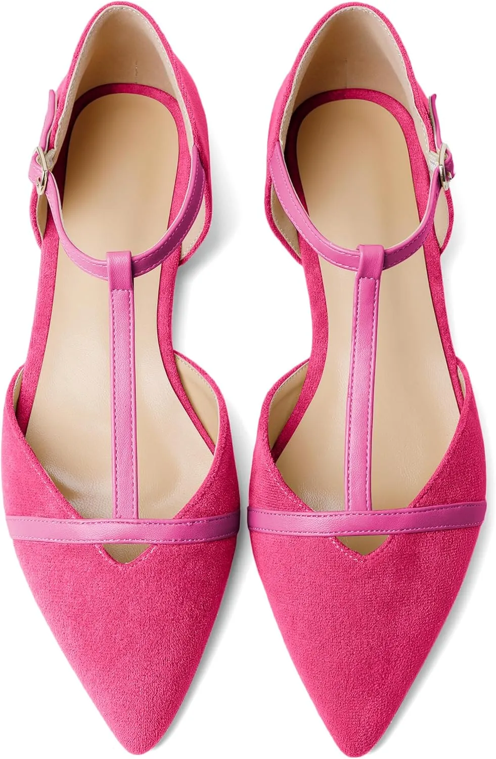 AUMOTED Women's Mary Jane Flat Pointed Toe Flats Low Heel D'Orsay Slip-on Pumps Casual Walking Shoes