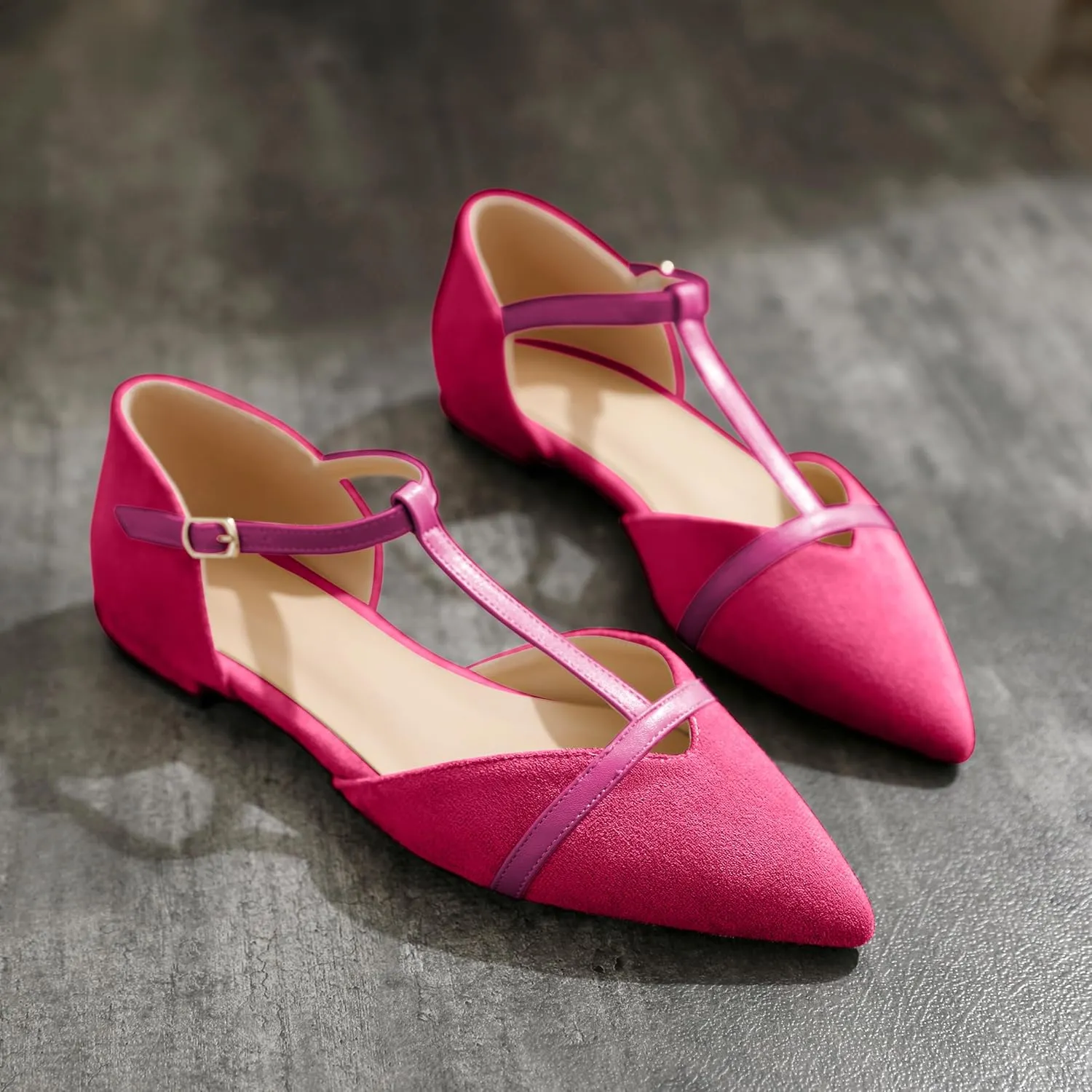 AUMOTED Women's Mary Jane Flat Pointed Toe Flats Low Heel D'Orsay Slip-on Pumps Casual Walking Shoes
