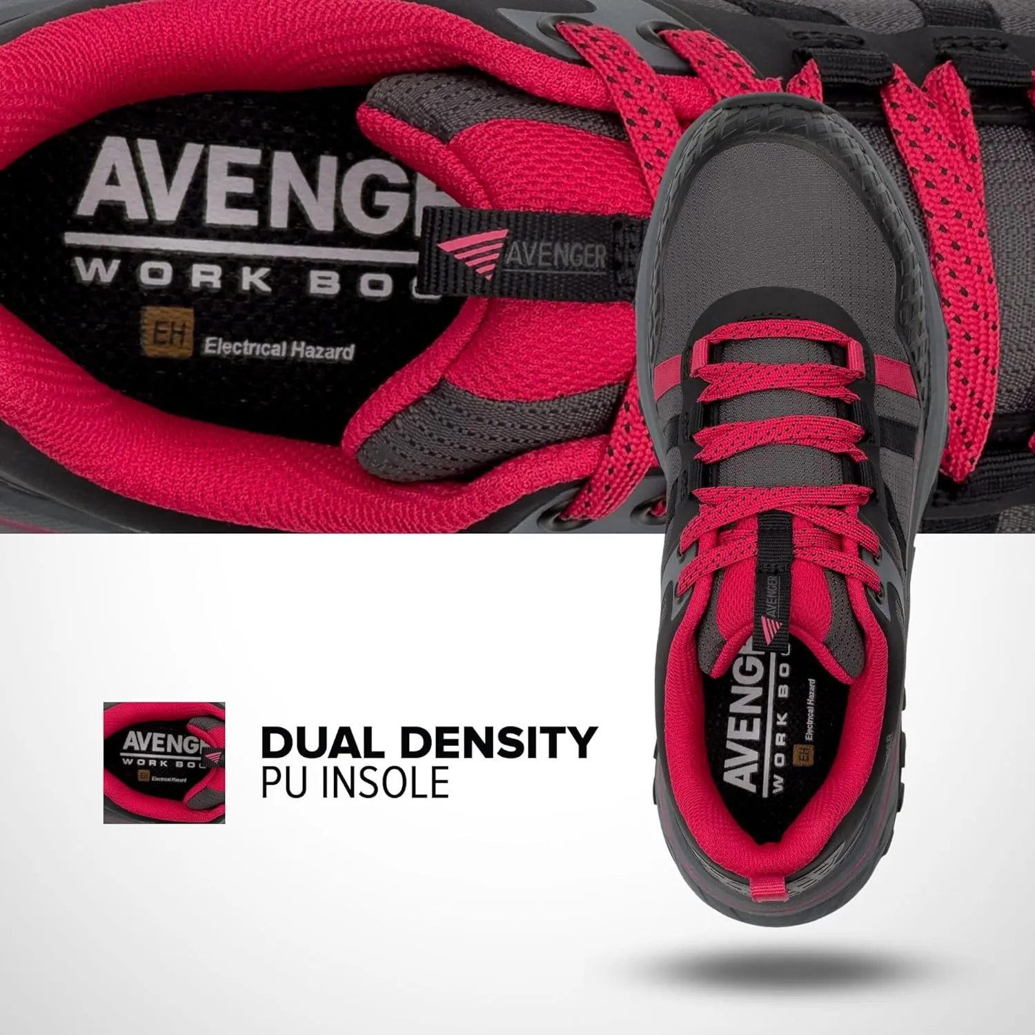 Avenger Work Boots Women's Composite Toe Aero Trail Industrial Shoe, Grey/Magenta, 7 Wide
