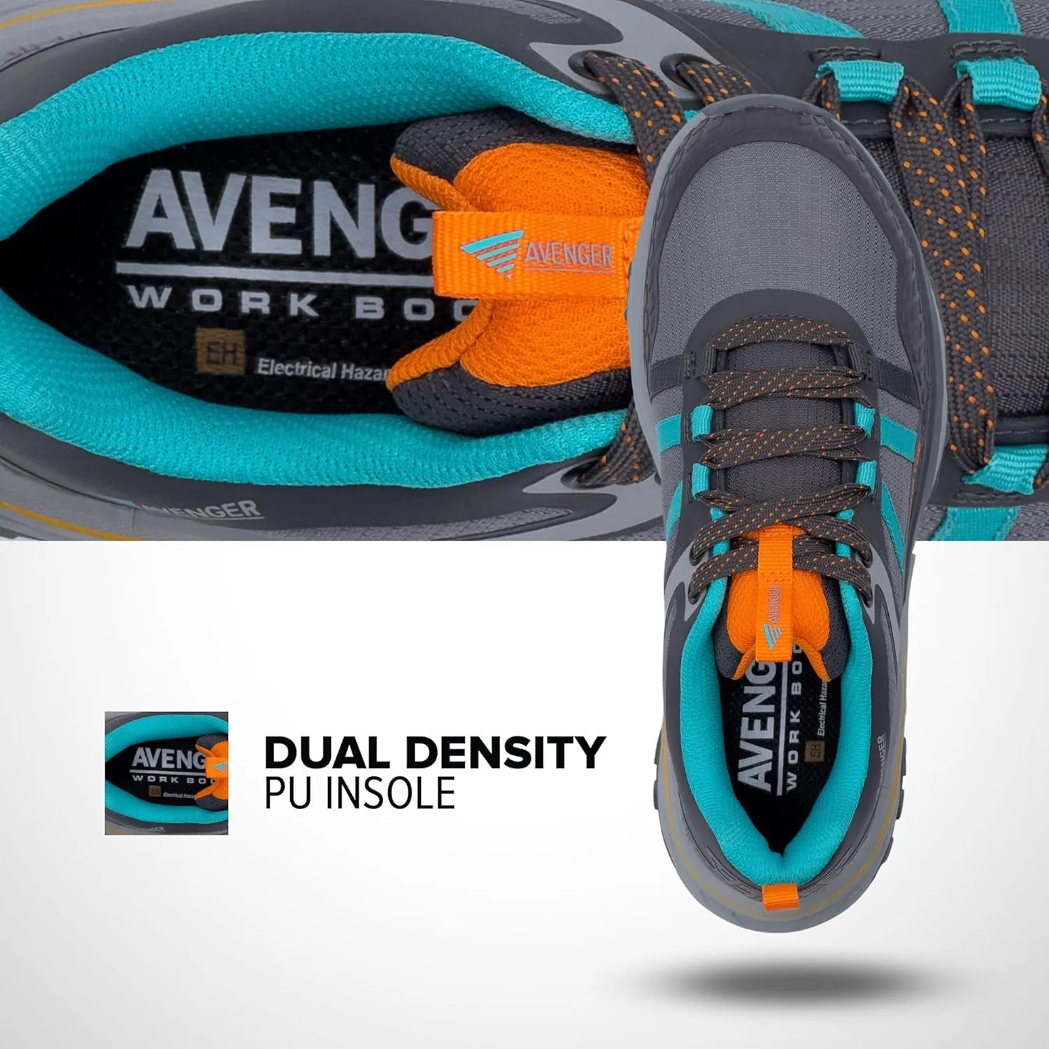 Avenger Work Boots Women's Composite Toe Aero Trail Industrial Shoe, Grey/Teal, 7 Wide