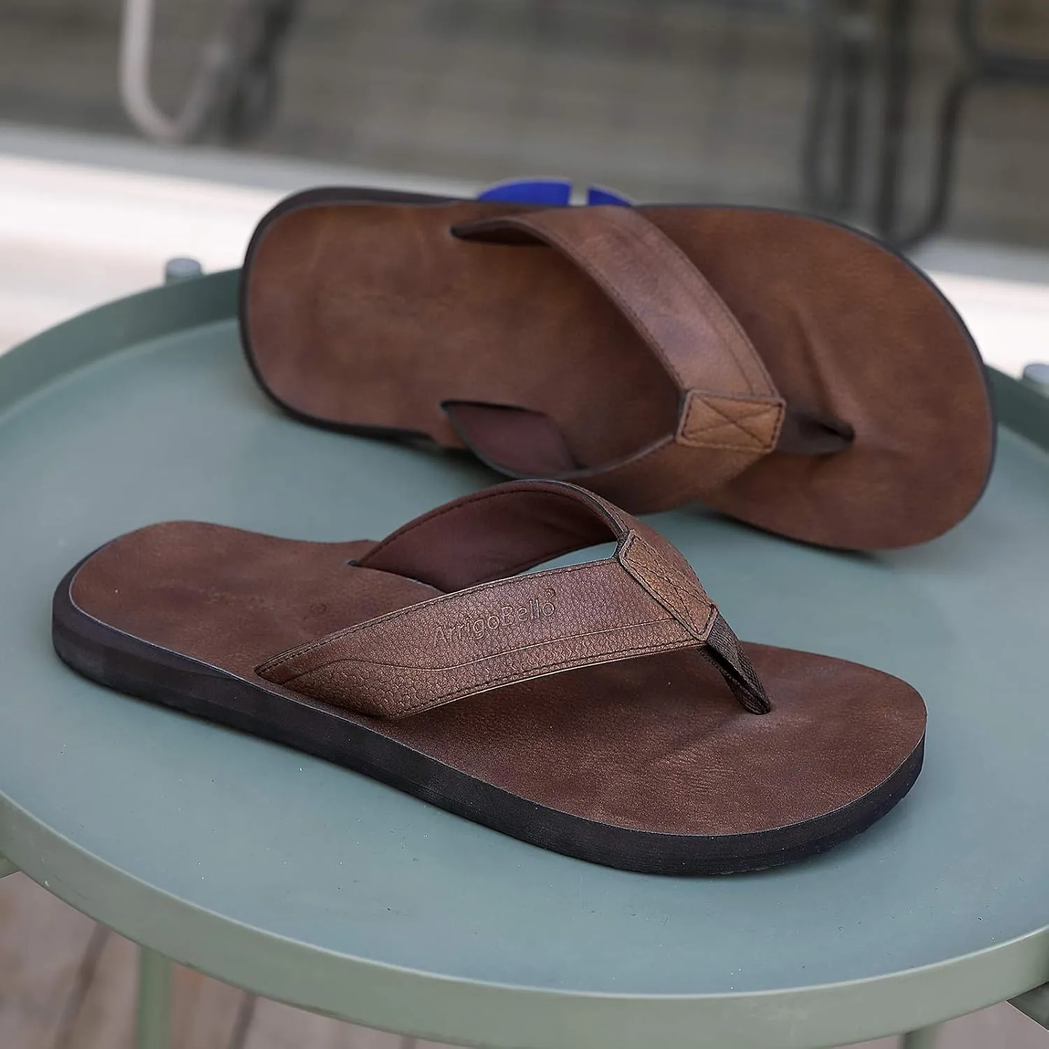 AX BOXING Mens Flip Flops Leather Thong Sandals Casual Comfort Slides Slippers