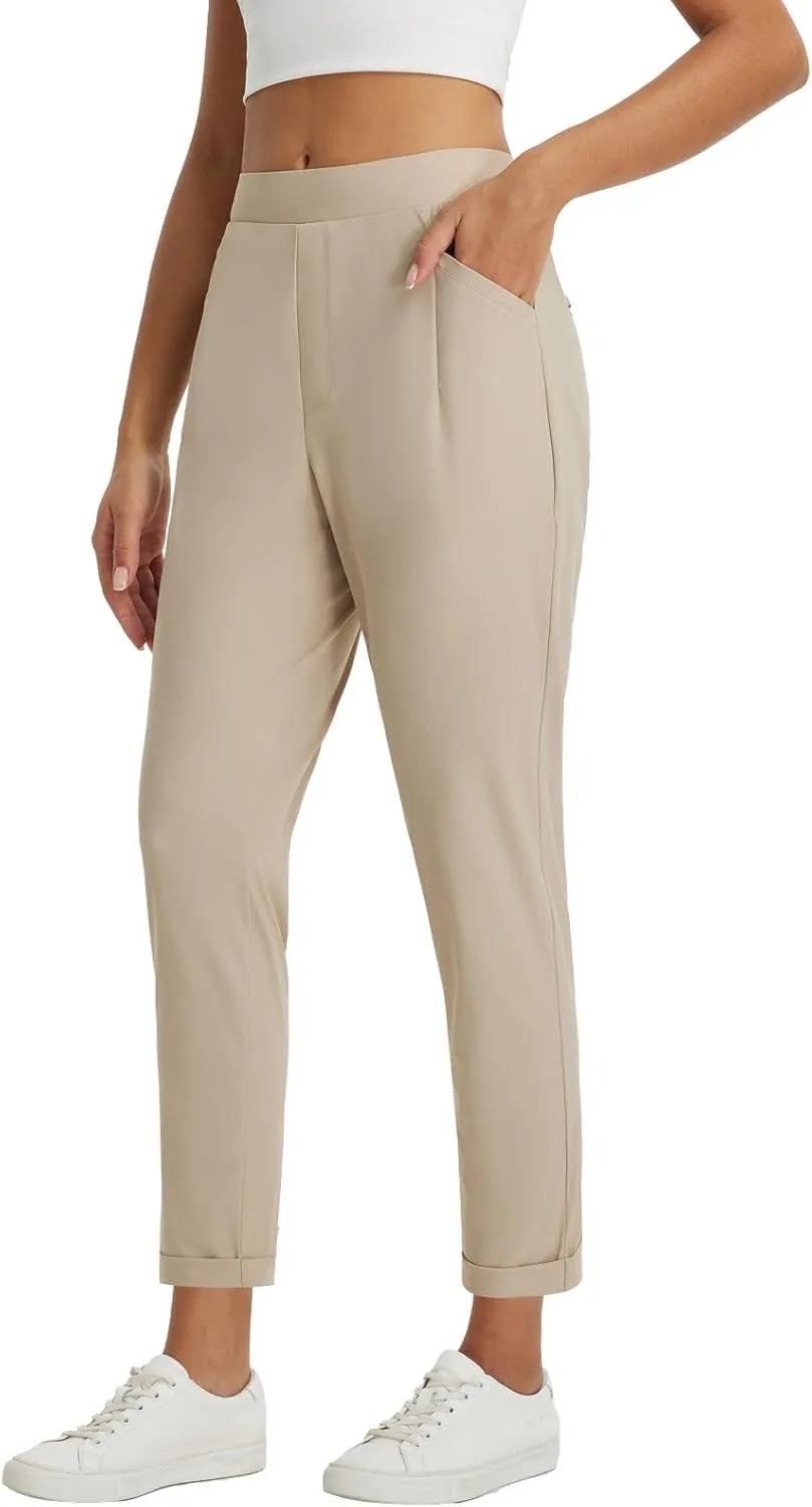 baleaf Womens Travel Pants Stretch with Zipper Pockets Petite Ankle Dressy Work Business Casual Golf Slacks
