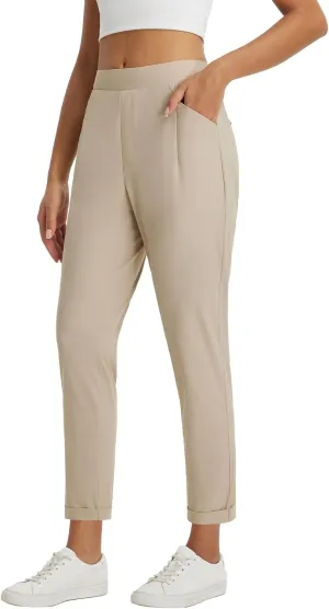 baleaf Womens Travel Pants Stretch with Zipper Pockets Petite Ankle Dressy Work Business Casual Golf Slacks