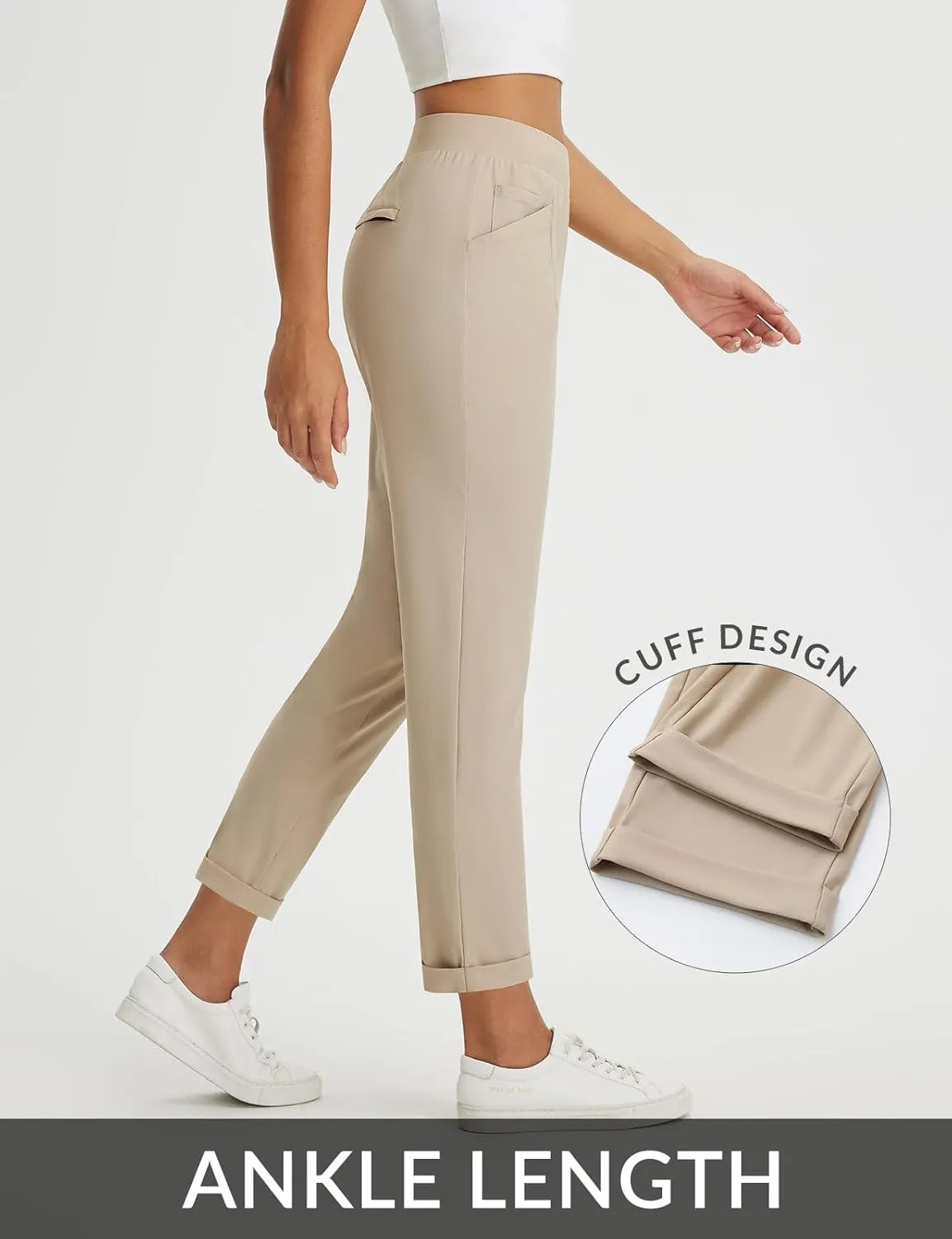 baleaf Womens Travel Pants Stretch with Zipper Pockets Petite Ankle Dressy Work Business Casual Golf Slacks