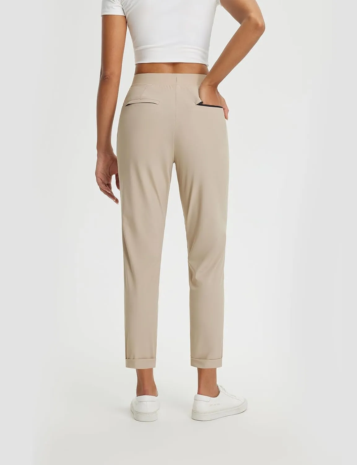 baleaf Womens Travel Pants Stretch with Zipper Pockets Petite Ankle Dressy Work Business Casual Golf Slacks