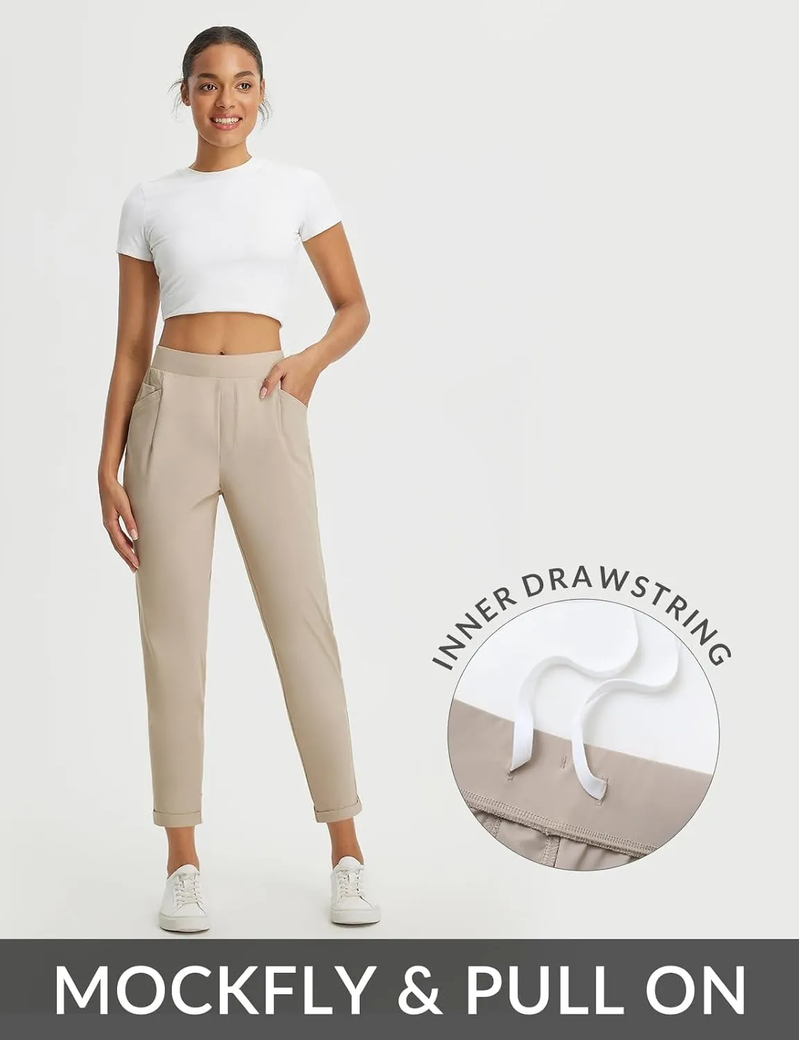 baleaf Womens Travel Pants Stretch with Zipper Pockets Petite Ankle Dressy Work Business Casual Golf Slacks