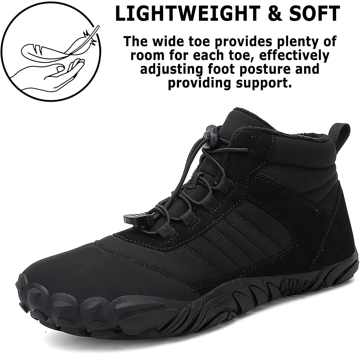 Barefoot Shoes Mens Womens Winter Warm Wide Toe Box Minimalist Zero Drop Outdoor Sole High-top Walking Shoes Snow Boots